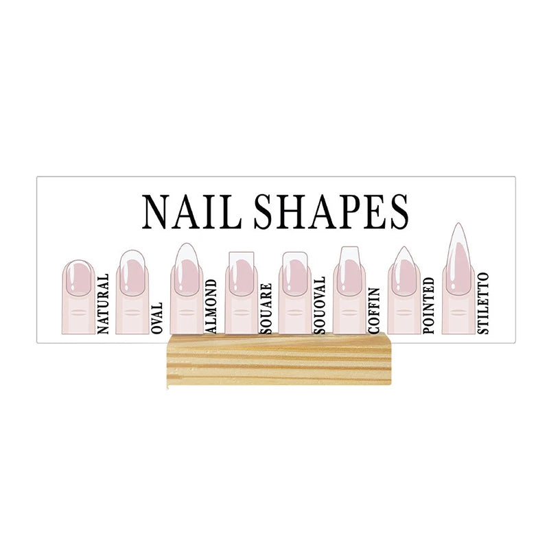 Nail Shapes Display Board With Wood Base Mannequin Fingertips And Nail Shape Guide Static Artwork Sign For Salon Decor