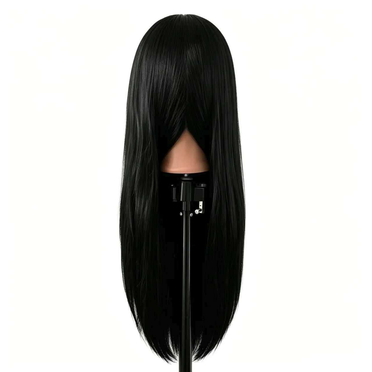 26" Long Black Hair Synthetic Training Head | Free Stand, for Curling, Braiding, Updos & Trimming