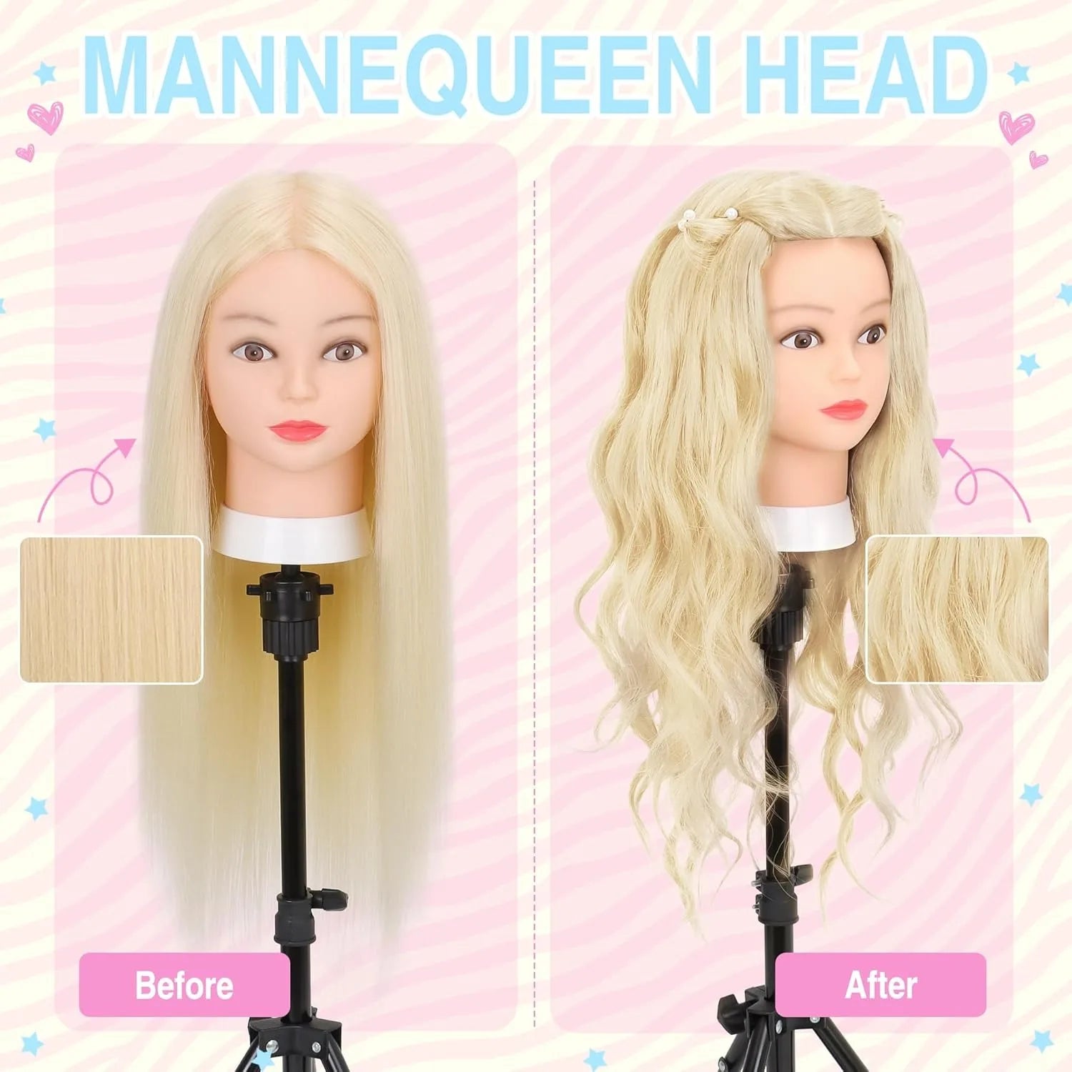#613 Blonde Hair Cosmetology Mannequin Head With 80% Real Hair Colourful Manikin Practice Headdoll For Curling Styling Training