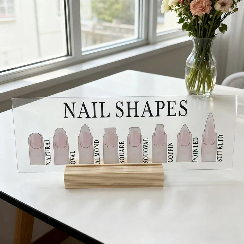 Nail Shapes Display Board With Wood Base Mannequin Fingertips And Nail Shape Guide Static Artwork Sign For Salon Decor