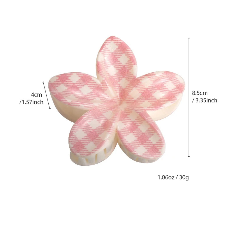 Cute and Pastel Hair Accessories: Checkered Bows, Cherry Blossoms, and Frangipani Hair Clips for Girls (Back-of-Head Hairpins)