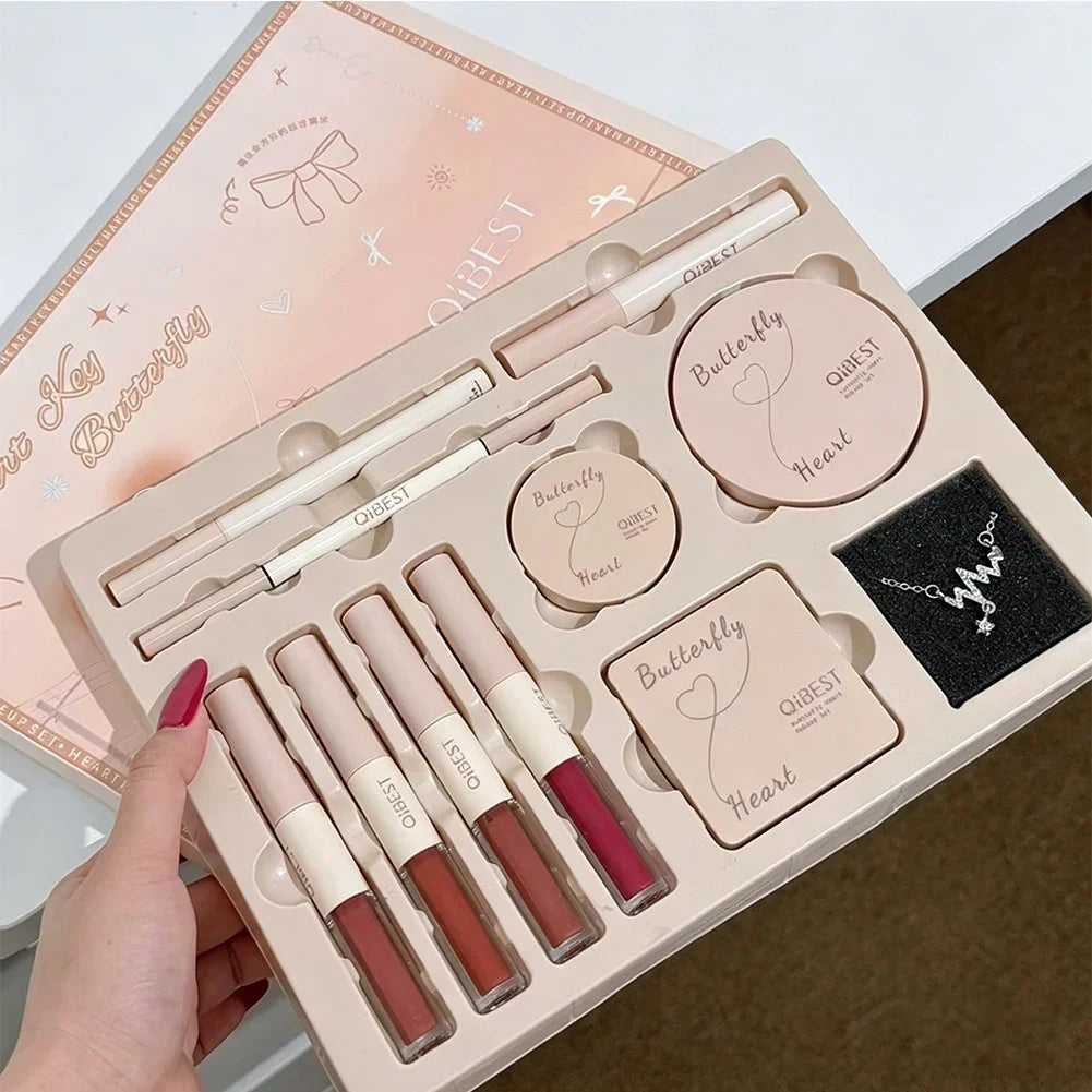 Face Makeup Set Double End Lip Glaze, Pressed Powder,Blush,Eyeshadow, Eyebrow Pen,Eyeliner,Lip Oil Gift Cosmetics