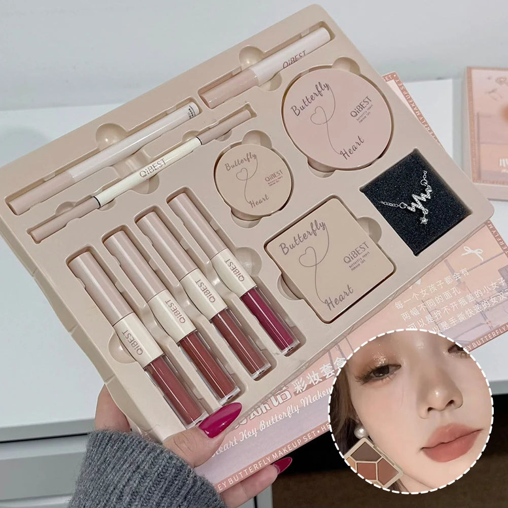 Face Makeup Set Double End Lip Glaze, Pressed Powder,Blush,Eyeshadow, Eyebrow Pen,Eyeliner,Lip Oil Gift Cosmetics